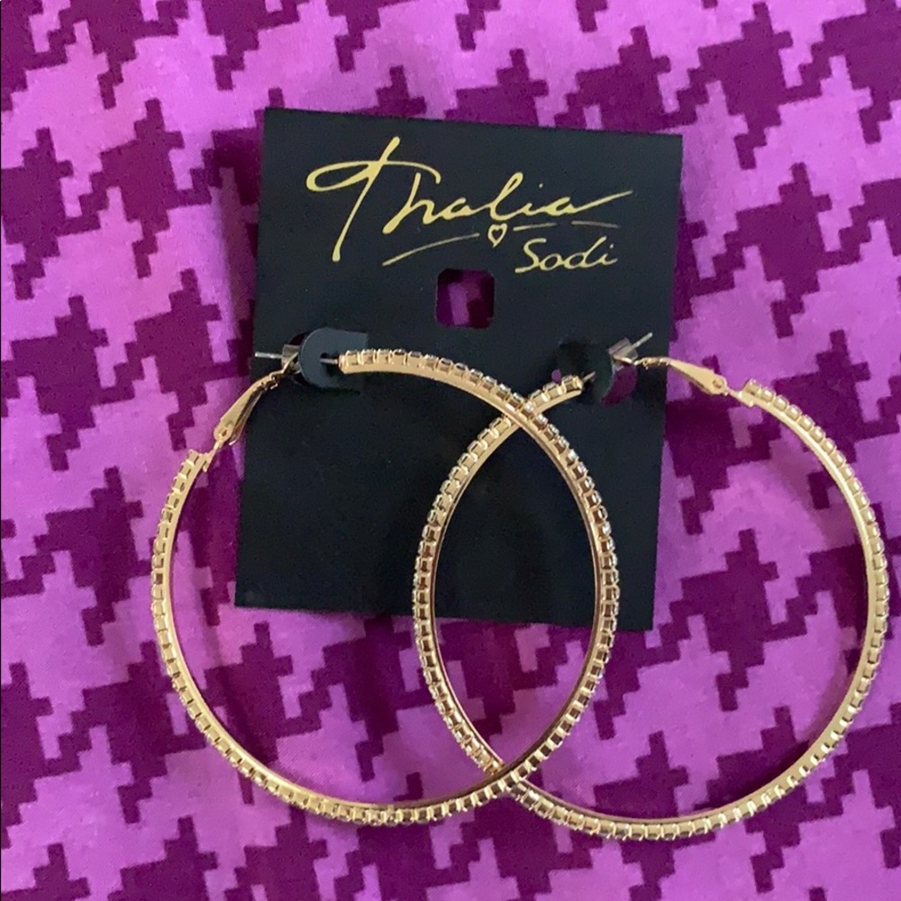 NWT Gold hoop earrings with diamond accents